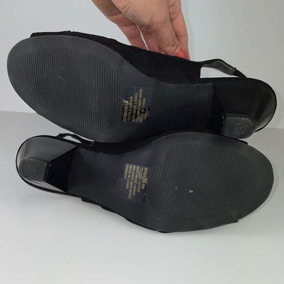 Bandolino Black Cage Micro Suede Peep Toe Heels Slingback Sandals Women's 8.5 - Picture 8 of 10